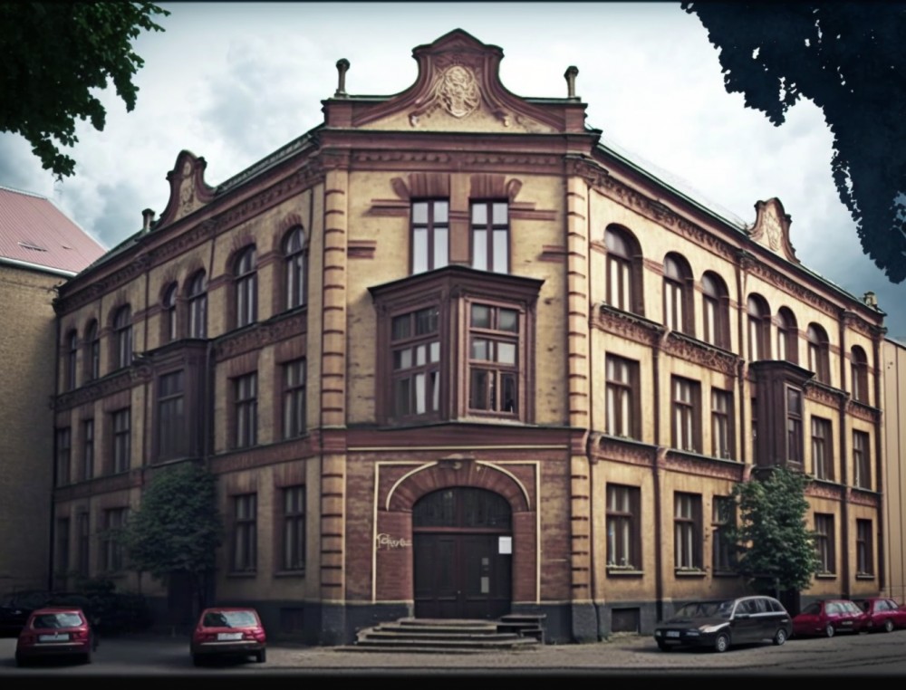 Версия старого корпуса БрГУ имени Пушкина от Midjourney.