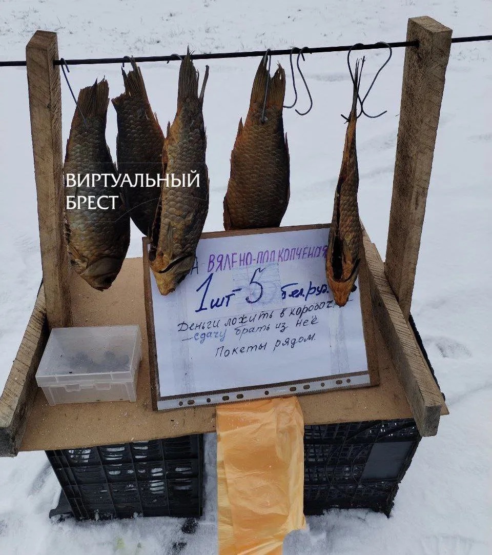 Точка самообслуживания в Коссово с вяленой рыбой. 