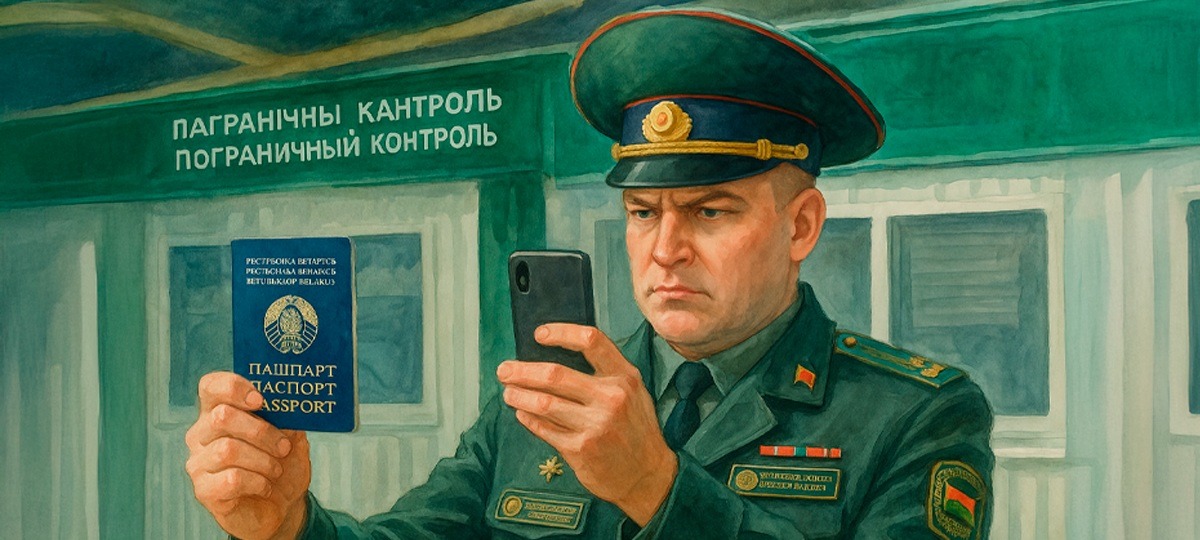 Пограничник держит в руке паспорт Беларуси. Иллюстрация BGmedia