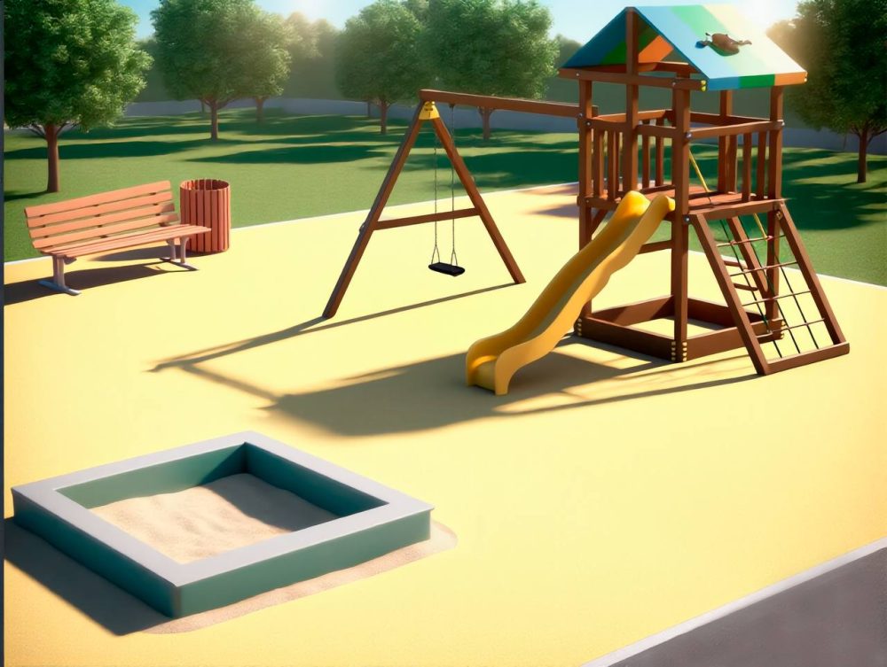 Визуализация детской площадки, которую установят в Барановичах. Фото: Барановичский горисполком